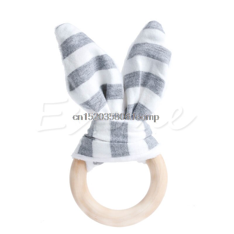 Håndlaget tre naturlig baby tannring ring chewie teether bunny sensorisk leketøy  u50f: Tenner gy
