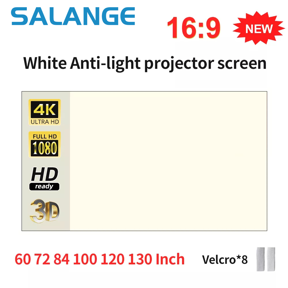 Salange Projector Screen Wit Raster Anti Licht Gordijn Hoge Helderheid 100 130 Inch 16:9 Draagbare 4K Hd Stof Doek voor Beamer