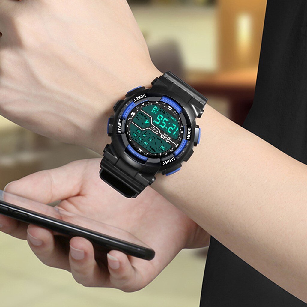 Imperméable à l'eau hommes garçon LCD chronomètre numérique Date caoutchouc Sport montre-bracelet haut de gamme montres à Quartz de luxe Relogio Masculino