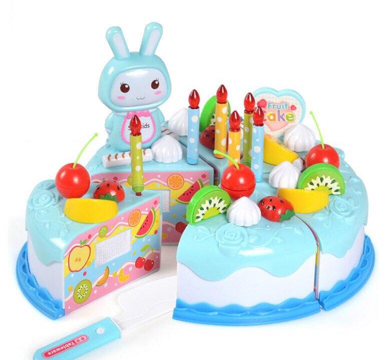 Children Pretend Play Set Plastic Food Toy DIY Cake Toy Cutting Fruit Vegetable Food Pretend Play Toys For Kids Educational: Blue Cake