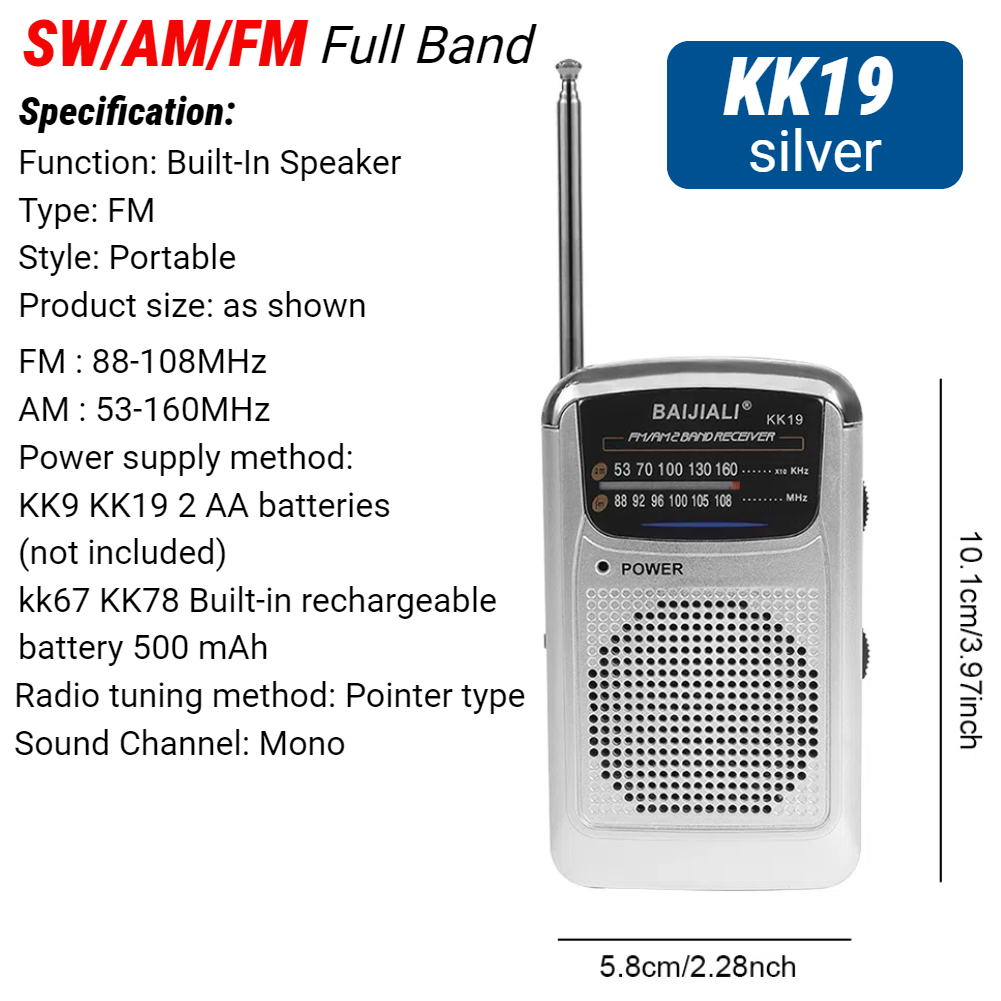 Mini Radio portátil con altavoz incorporado, receptor mundial Retro, Radio de bolsillo con batería, antena telescópica AM/FM para interior del hogar: Verde