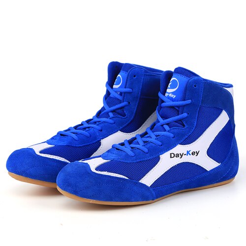 Men Boxing Shoes Rubber Outsole Breathable Wrestling Shoes Male Wrestling Costume Blue Red Sneakers for Wrestling