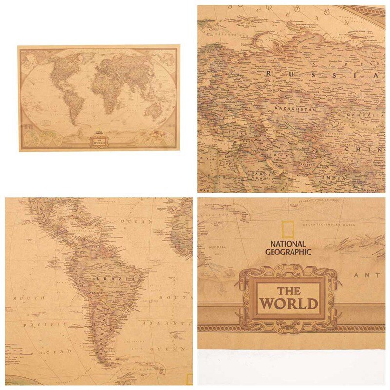 1 Pc Vintage Wereldkaart Antieke Poster Muur Grafiek Retro Papier Mat Kraft Kaart Van Wereld Bar Cafe Decor home Decoratie