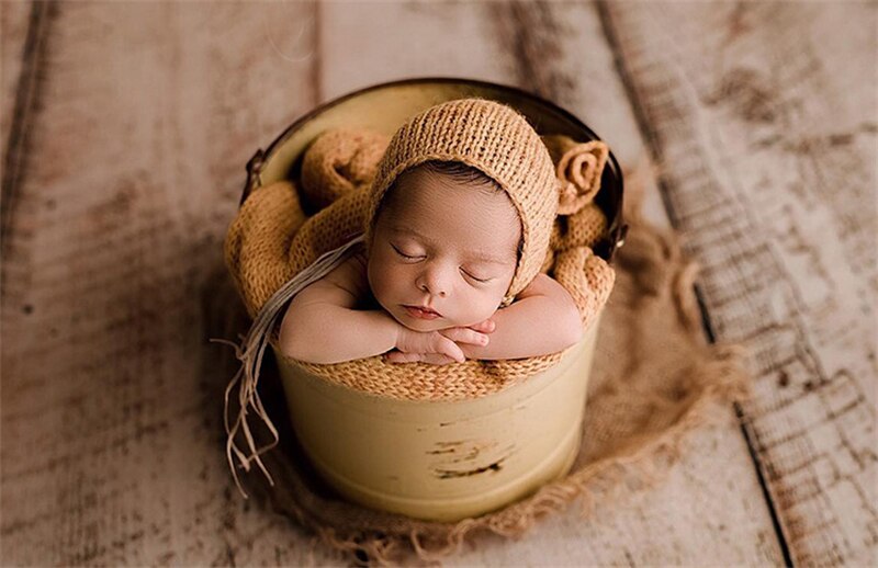 Dvotinst Newborn Baby Photography Props Vintage Iron Posing Bucket Retro Old Container Accessories Studio Shooting Photo Props