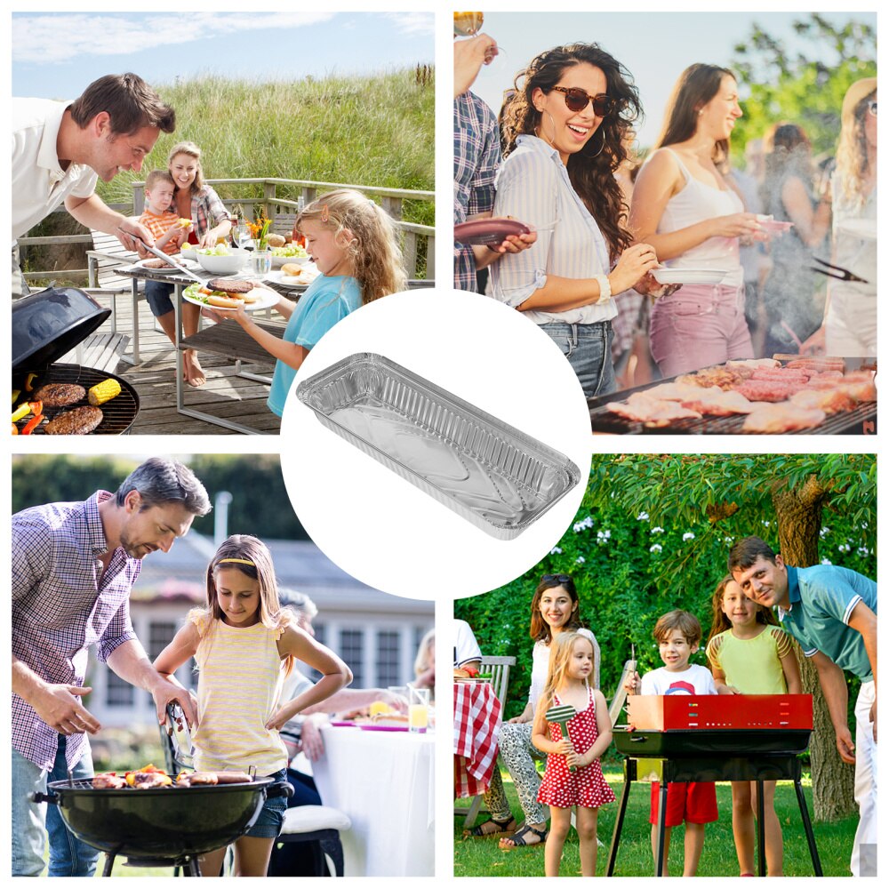 15Sets Wegwerp Folie Pannen Aluminiumfolie Barbecue Box Voedsel Container Met Deksels