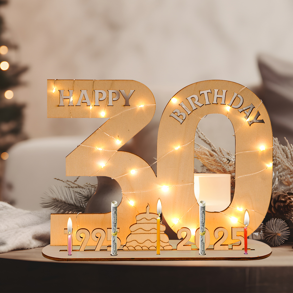 Numeri portato in legno con luci Insegna fai-da-te illuminata per artigianato artistico Decorazioni per feste di compleanno fai-da-te di età 18 30 40 50 60 Decorazioni in legno