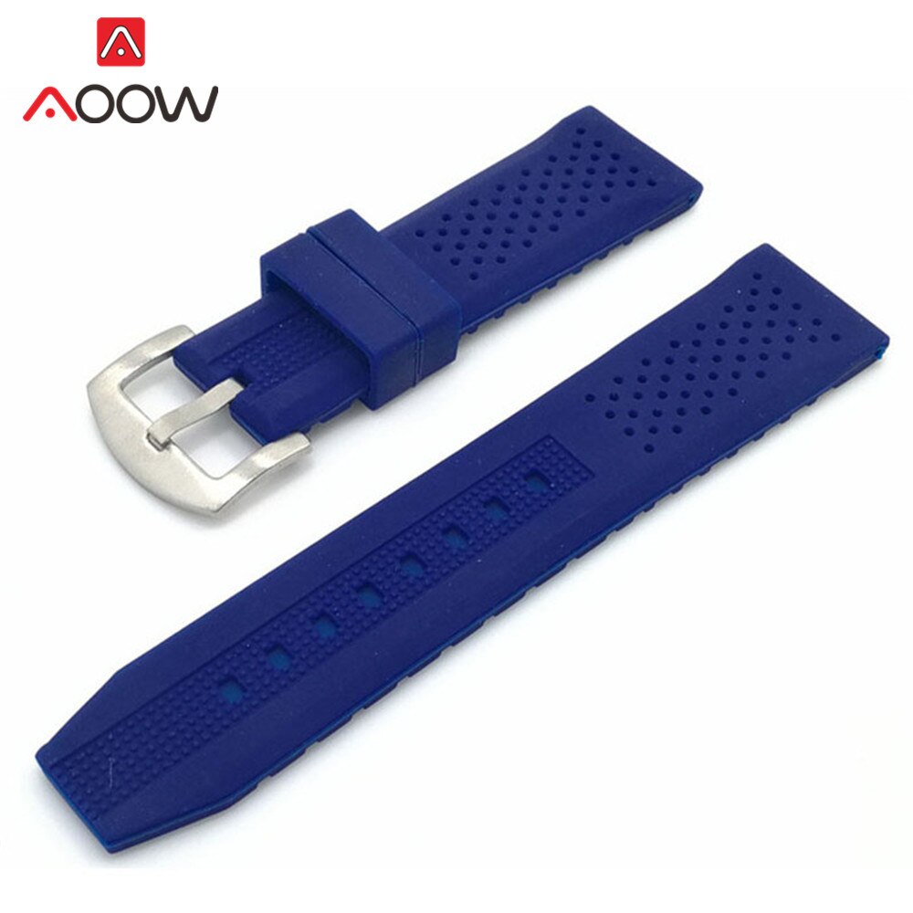 Universele sport waterdichte siliconen horlogeband 16mm 18mm 20mm 22mm 24mm rubberen ademende metalen gesp armbandband riem: Blauw / 20mm