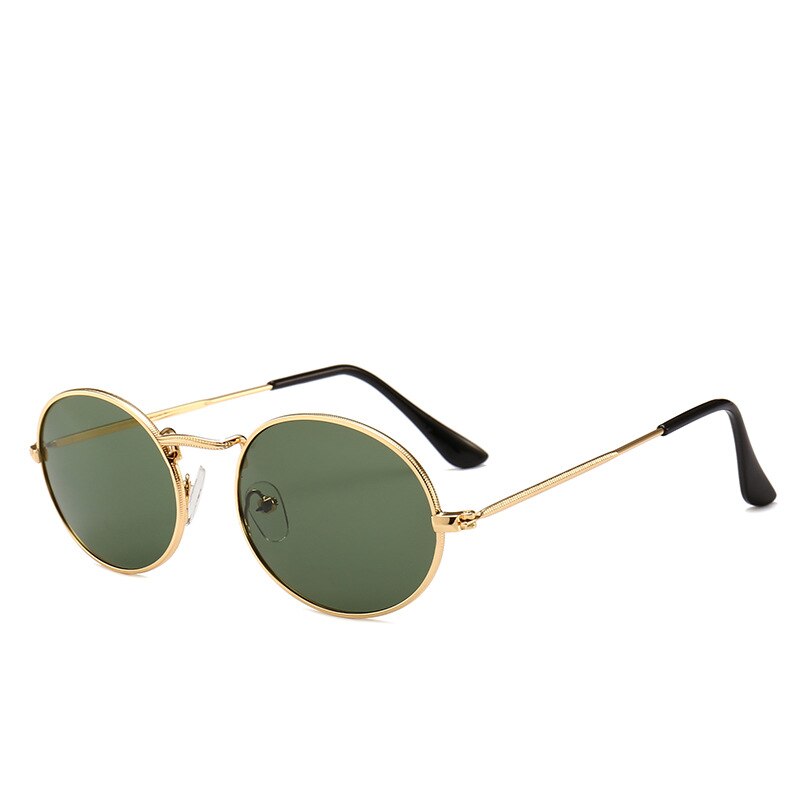 Kørebriller kvinder mandlige ovale metalramme små solbriller klassiske vintage gyldne metalliske runde ramme driverbriller: Grøn