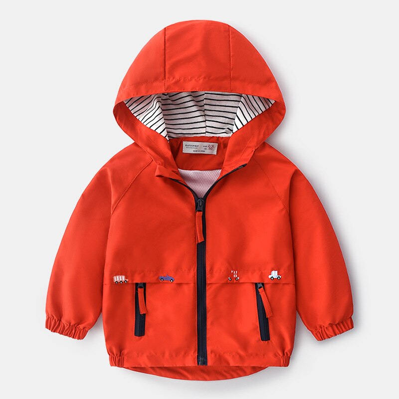 Chaqueta cortavientos con capucha para niño, prendas de vestir a prueba de viento, con cremallera, coche de dibujos animados, 2 a 6 años, informal, Otoño,: Rojo / 4-5Y