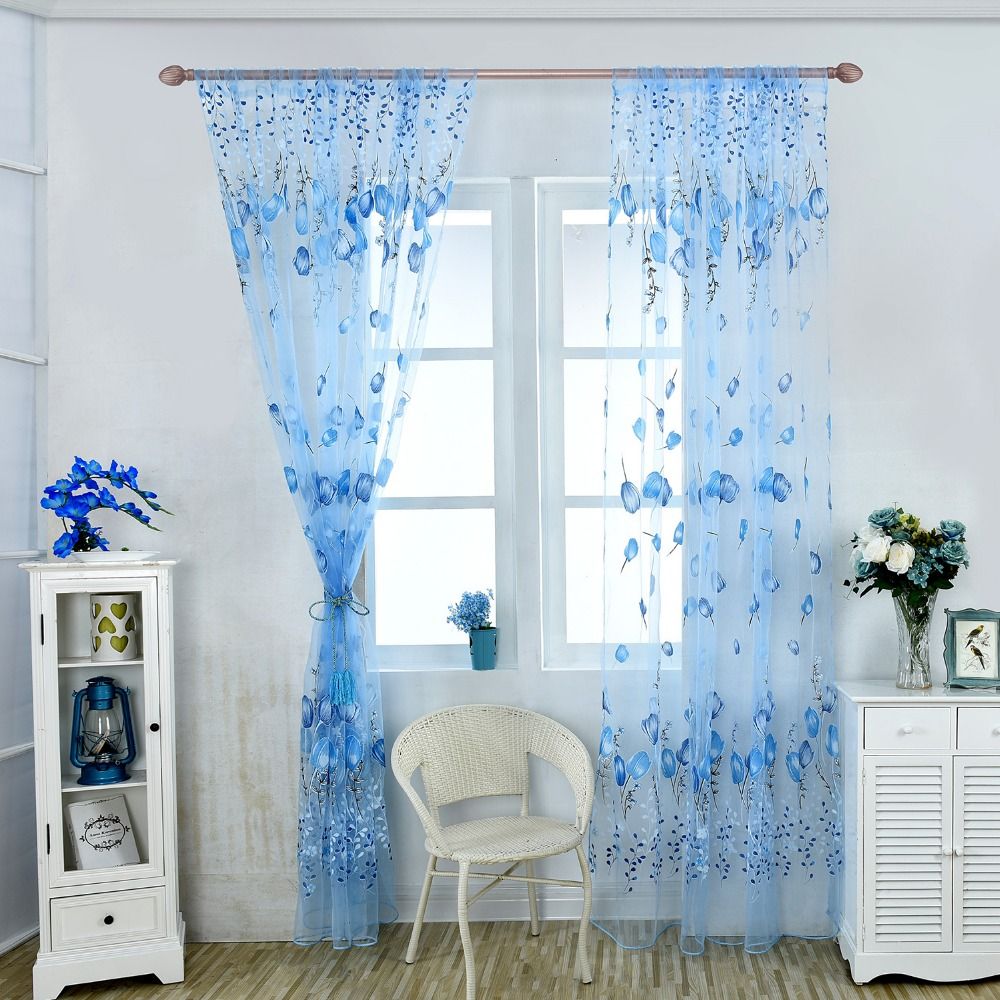 Flowers Tulle For Kitchen Living Room Bedroom Sheer Curtains Home Decoration Window Treatments Voile Panel Drapes
