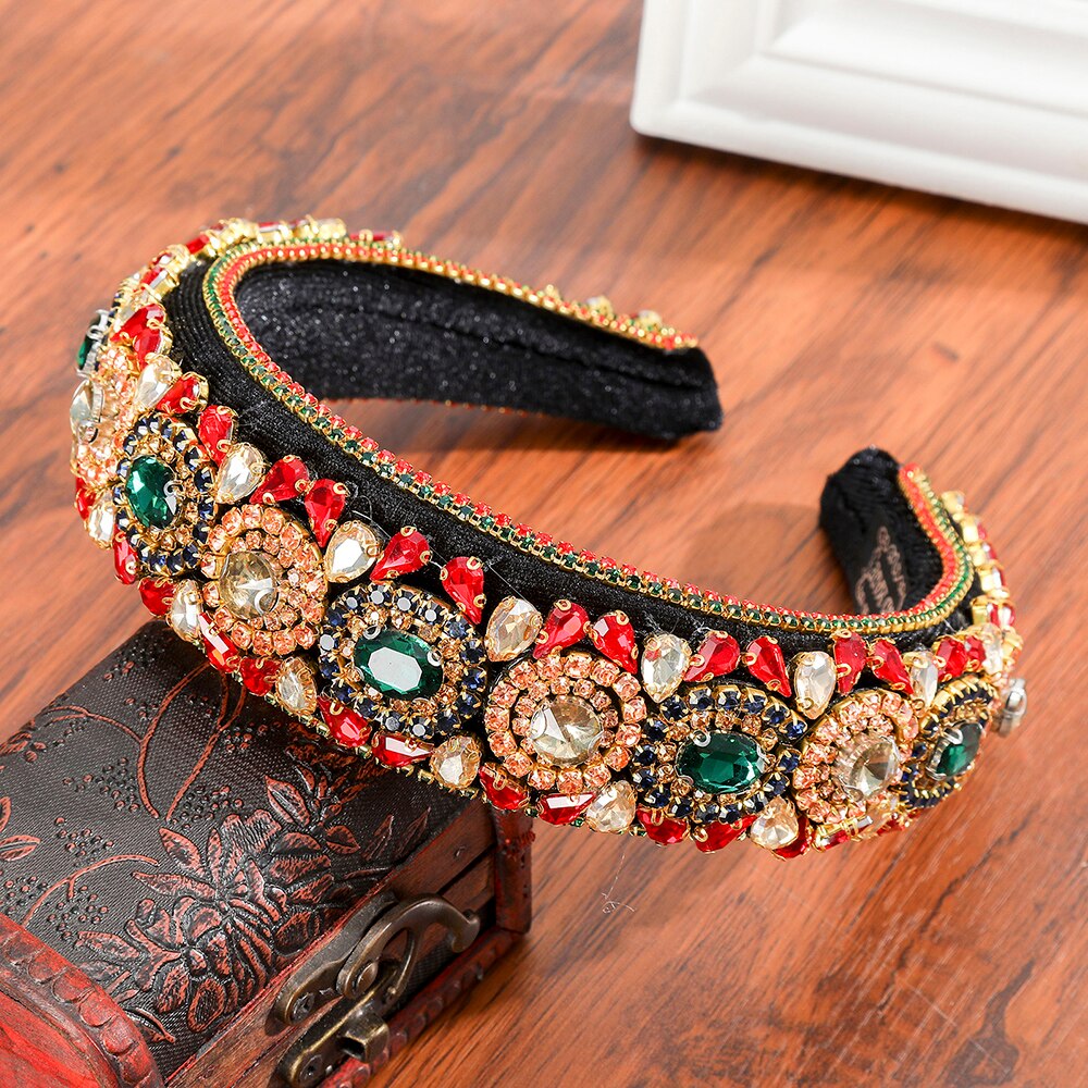 Molans prachtige grote gekleurde edelstenen hoofdband met brede rand, heldere diamantsteek, handmatige haarband, haaraccessoires voor vrouwen: F