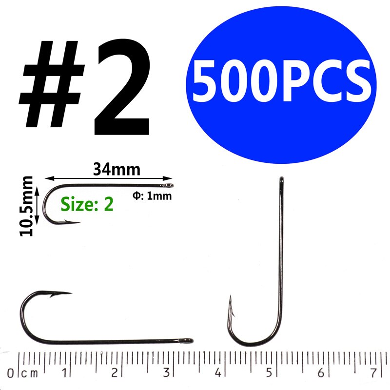 Bimoo 500PCS Aberdeen Long Shank Fish Hook Saltwater Fresh Water Hooks Sabiki Rig Streamer Fly Hook Size 10 4 2 2/0: size2 500pcs