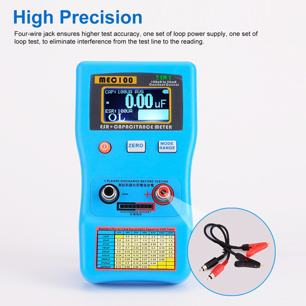 MEC-100 Digital Display Capacitor Meter High Precision Autoranging Electrolytic Capacitance Resistance Meter ESR Tester