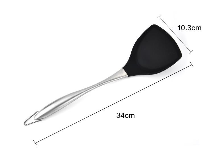 Kitchen Tools Gadgets Utensils High temperature resistant Stainless steel handle silicone Turner soup spoon 4pcs/lot: Black