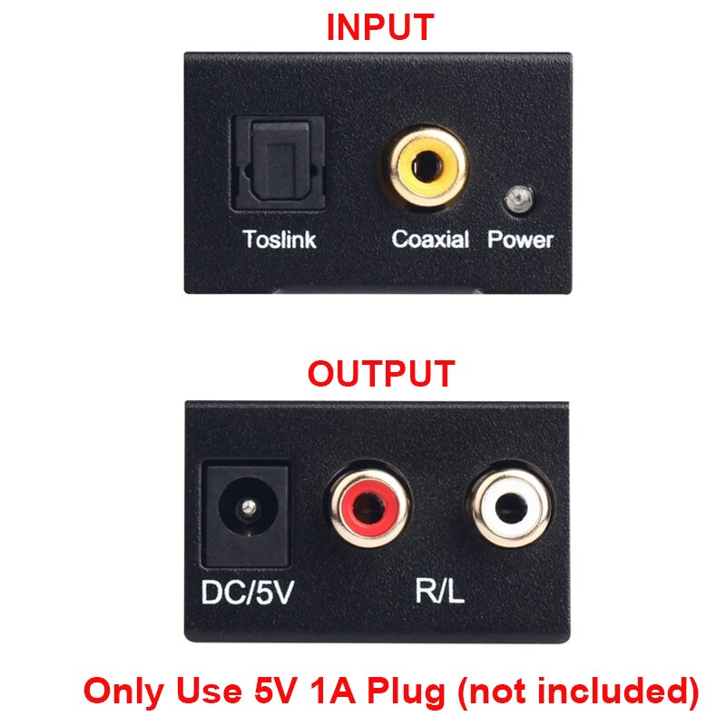 Digital to Analog Audio Converter Digital Optical Coaxial Toslink Signal Digital Coaxial or Toslink Optical to Stereo RCA Audio