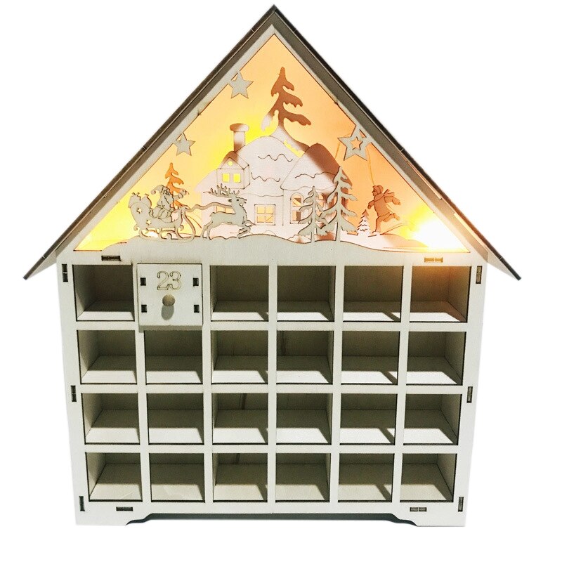 Houten adventskalender, aftellampjes, kerstverlichting, 24 uittrekbare lades, led-lampjes, kerstversiering, adventskalender: Default Title