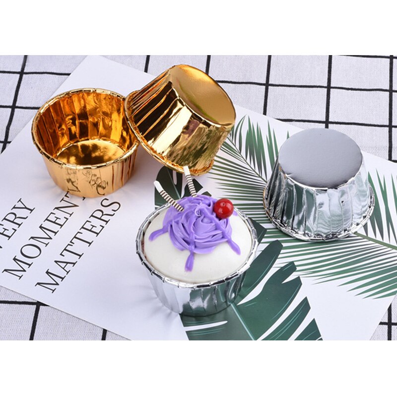 50/100pcs Aluminum Foil Cupcake Paper Cupcake Liner Baking Cups Muffin Cupcake Paper Cups NIN668