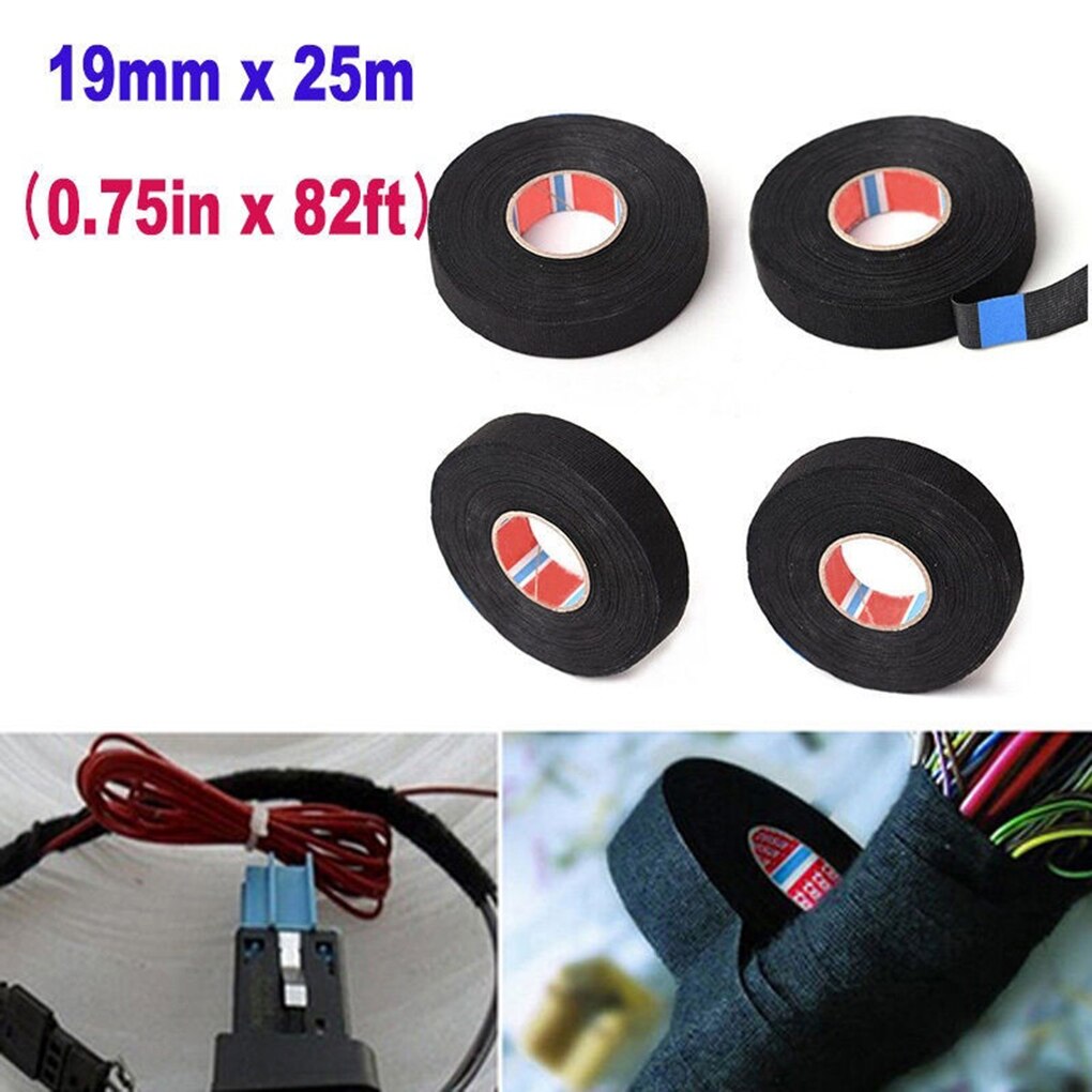 Cinta adhesiva para coche, arnés de alambre para envolver Cables, tela, cinta Termocontraíble, resistente a ruidos, amortiguación, 19mm x 25m