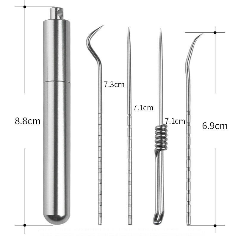 Stainless Steel Toothpick Reusable Food Fruit Picks Oral Cleaning Tooth Flossing Artifact Pendant Toothpick Container Box