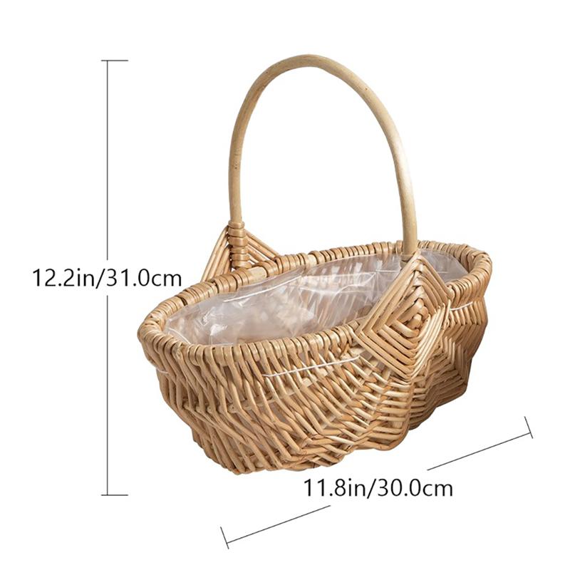 1pc Hand Knitting Wooden Basket Fruit Bread Vegetable Basket Easter Egg Basket