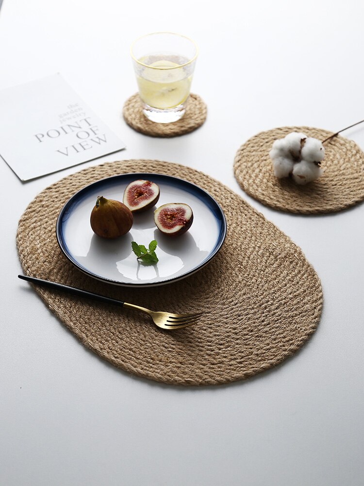 Table Placemat Rattan-weaved Mat for Meal Afternoon Tea Handmade Woven Cup Coaster Dish Holder Tableware Home Decor