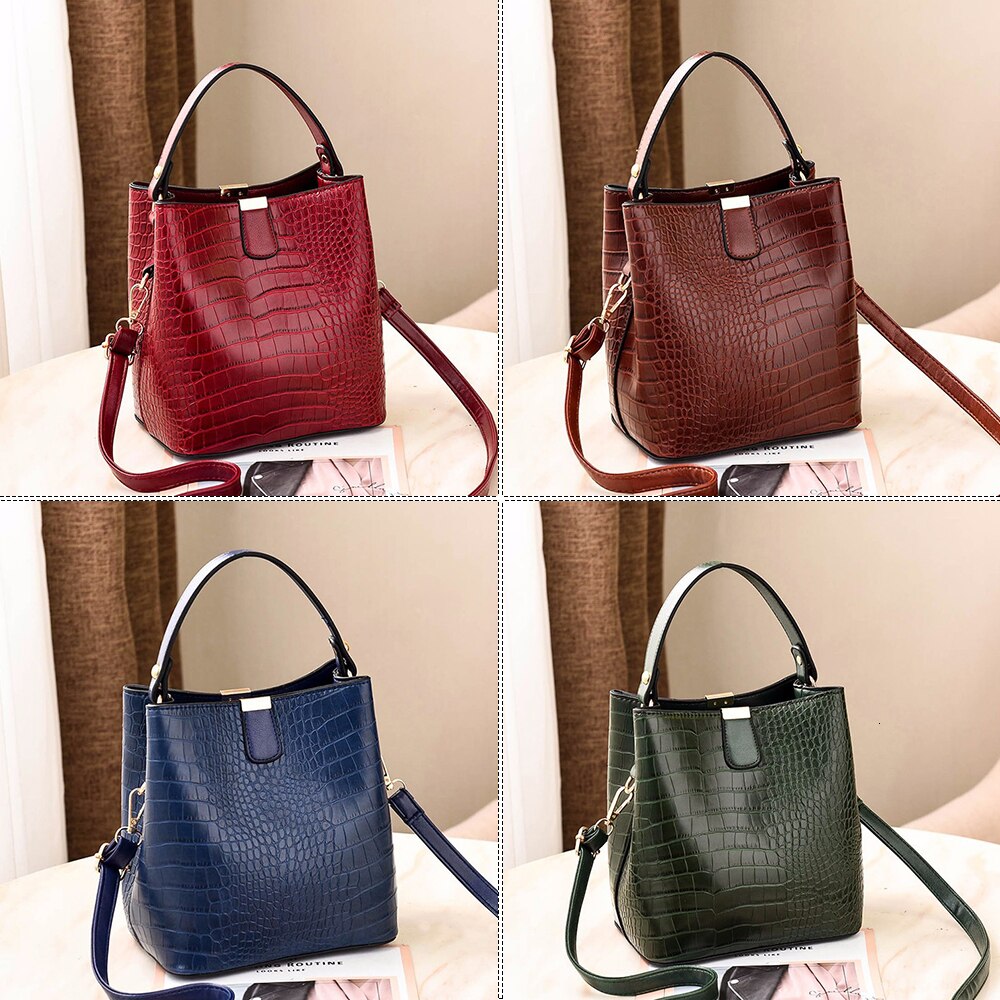 Retro Krokodil Eimer Taschen Frauen Alligator Muster Handtasche Kapazität Casual Krokodil Schulter Messenger Umhängetaschen Damen