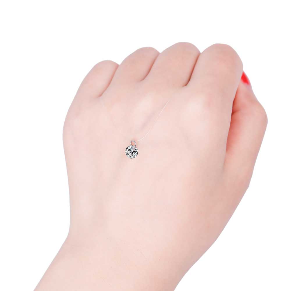 FAMSHIN Silver Dazzling Zircon Necklace And Invisible Transparent Fishing Line Simple Pendant 38-40cm Personality Necklace