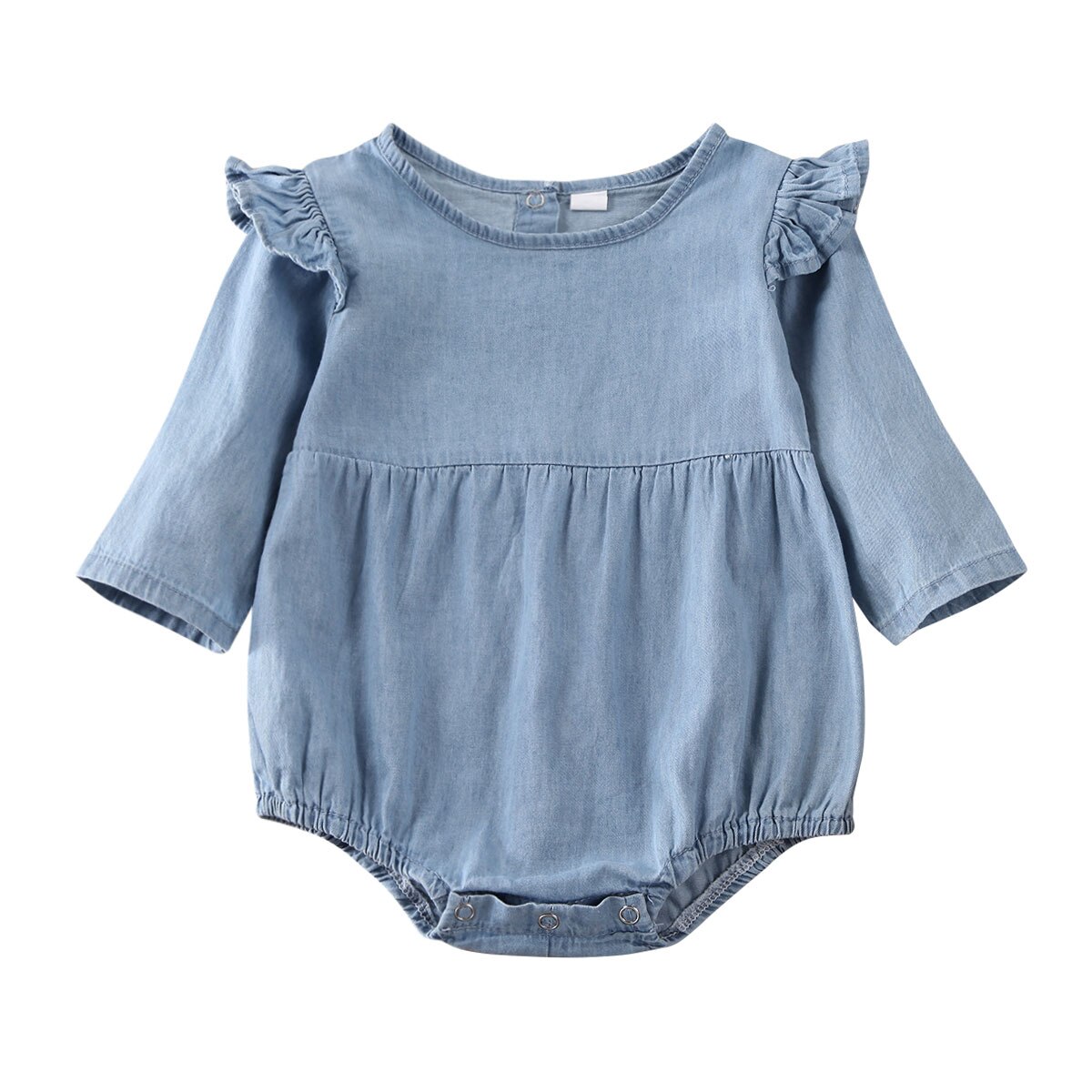 Combinaison en denim à manches longues pour bébé fille de 0 à 18 mois,vêtement de couleur unie, , printemps, ,: Fly Sleeve / 18M