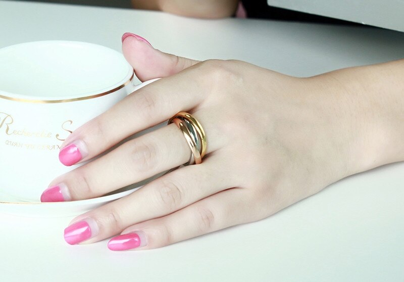 TOBILO Classic 3 Rounds Ring Sets Women Stainless Steel Wedding Engagement Female Finger Jewelry