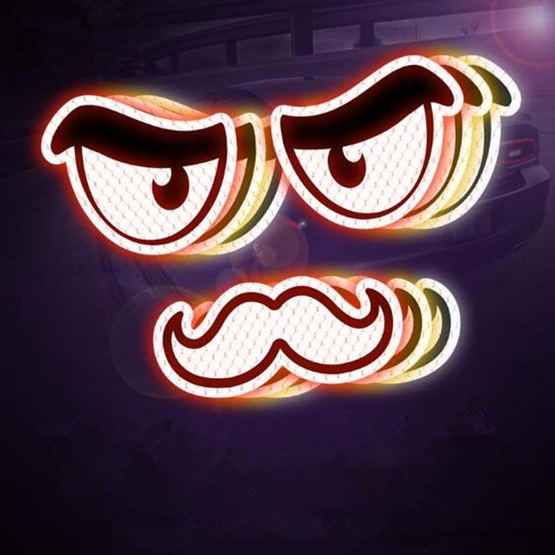 2PCS Eyes Reflective Decal Cartoon Beard Reflective Sticker Safety Warning Tape Flexible Stripes Car Decor Made with 3M