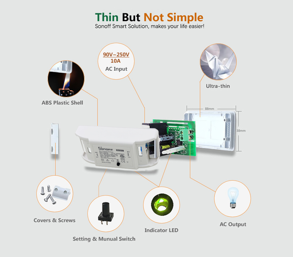 1/2/3/5/6/8/10PCS SONOFF Basic R2 DIY Wifi Switch 10A Wireless Remote Smart Switch Light AC 90-250V Smart Home Automation Module