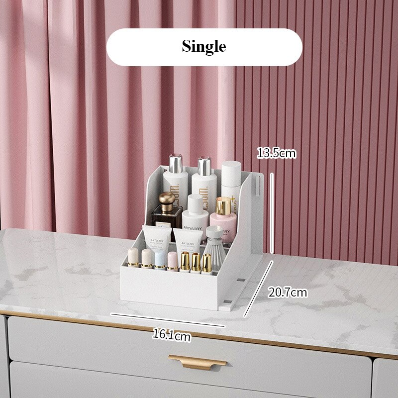 Dresser Organizer For Cosmetics Box Plastic Table Facial Makeup Dust-proof Drawer Rack Bathroom Living Room Storage Container: Single
