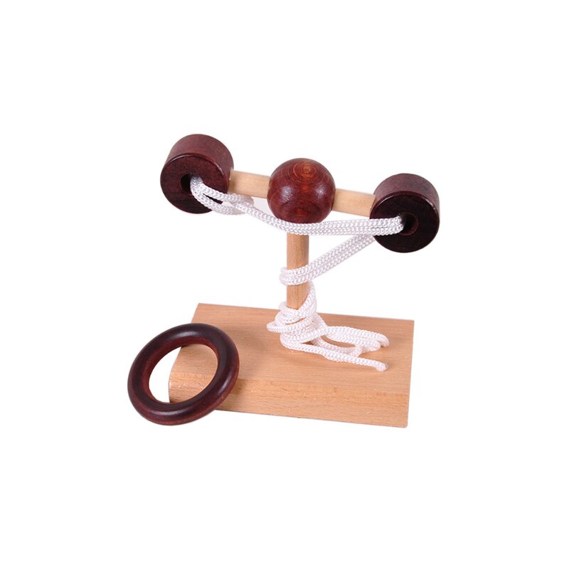 1 Piece Of Retro Style Wooden Educational Toy Solution Ring Unlock Solution Set Ring Puzzle Rope Toy