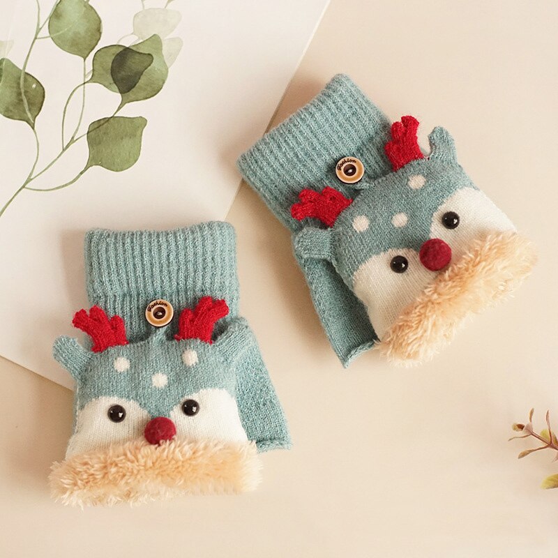 Karikatur Rentier Fäustlinge Für freundlicher Winter warm Plus Samt Verdickung freundlicher Baby Mädchen Handschuhe Gestrickte freundlicher 1-8 Jahre: hell cyan