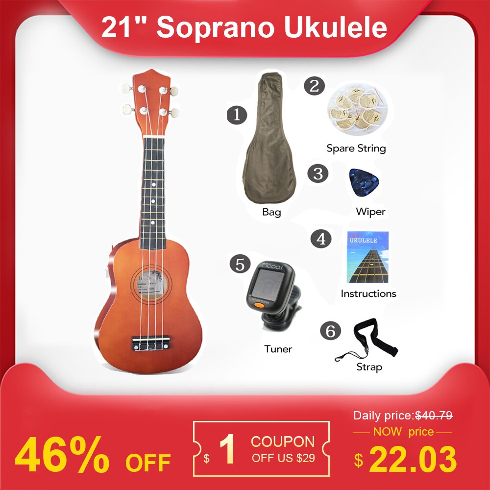 21" Soprano Ukulele Rosewood Acoustic Nylon 4 Strings Ukulele Bass Guitar Musical Instrument for beginners or Basic Players
