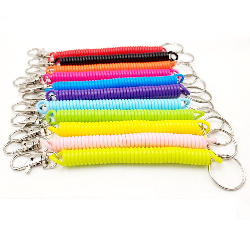 Llavero retráctil elástico de plástico, bobina de resorte para muñeca, cordón elástico en espiral, llavero