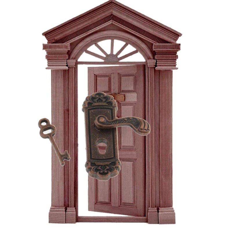 4Pcs Doll House Door Lock 1:12 Alloy Retro House Miniature Door Lock Doll House Furniture Accessories Right Handle Door Lock Key