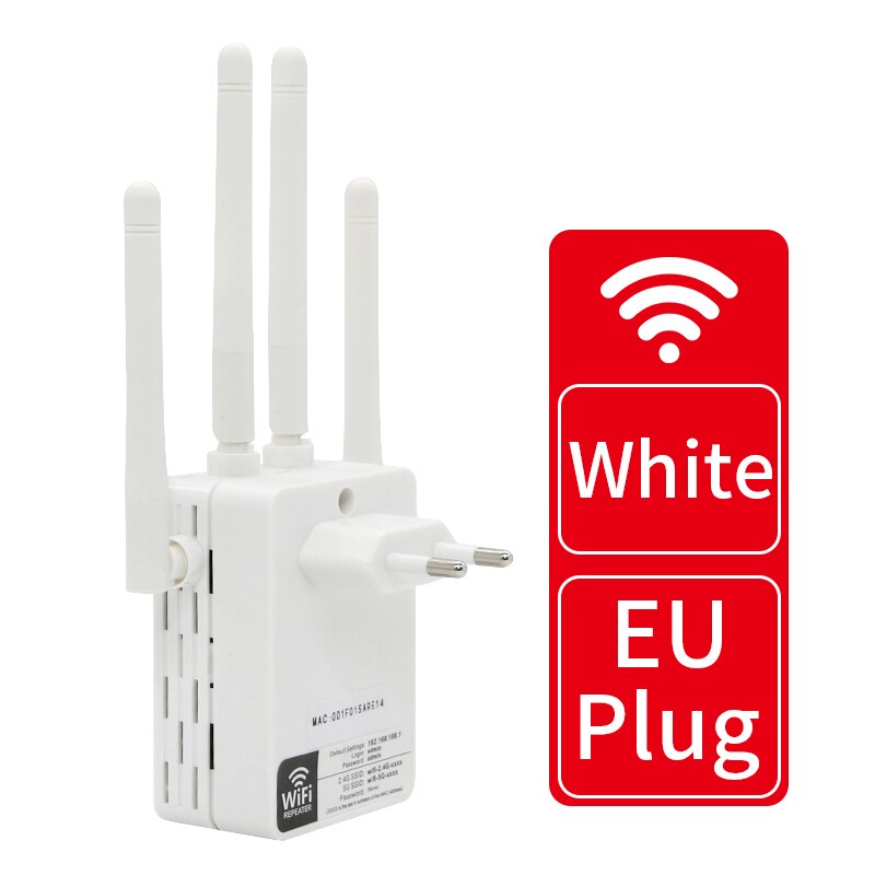 2.4G/5.8G Wifi Versterker Wifi Repeater 1200Mbps Wifi Router Lange Range Extender Thuis Wifi Signaal Booster met 1*100M Lan-poort: White EU PLUG