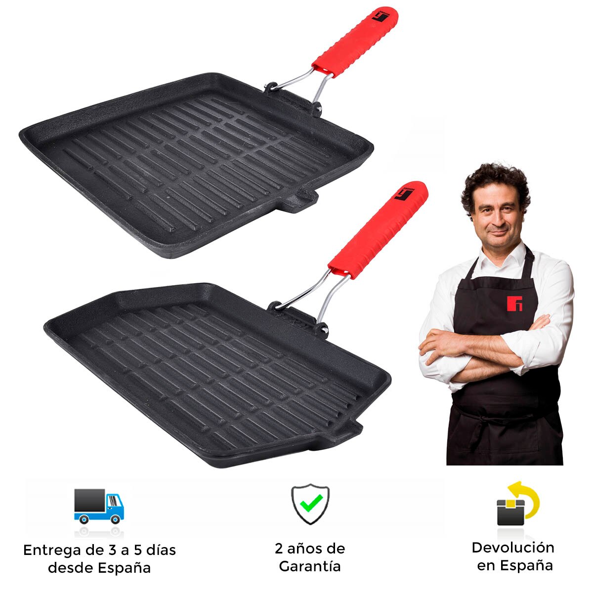 Plancha de cocina BBQ de Bergner, hierro fundido, resistente, duradera, antiadherente, , mango plegable, practica, versatil, todo tipo de cocina, plancha grill, plancha cocina