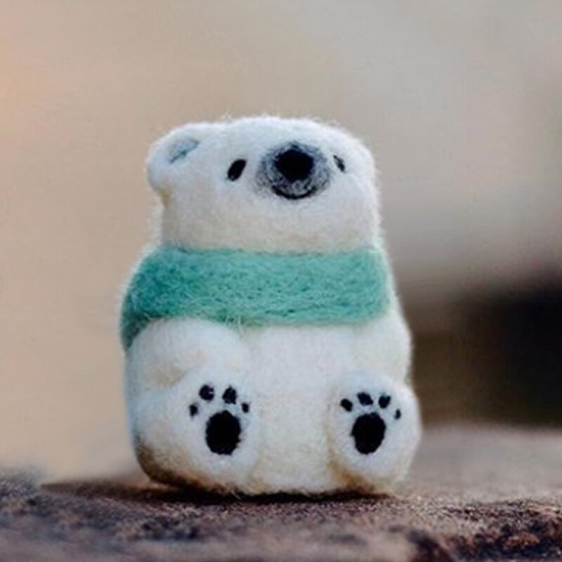 Cute Animals Wool Felt Craft DIY Non Finished Poked Set Handcraft Kit for Needle Material Pack: Little Bear