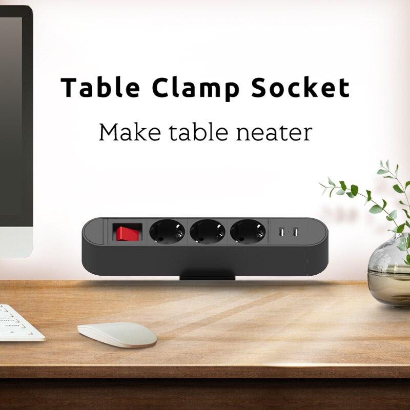 Multifunctional USB Desktop Socket Table Clip Clamp Free Hole Tabletop Office Workstation Sockets: with switch
