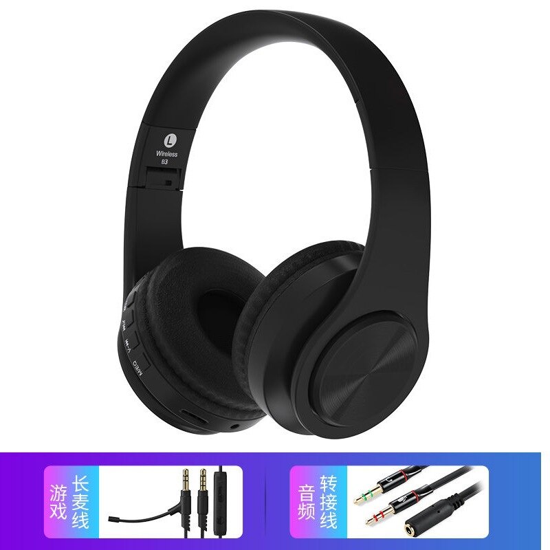 Auriculares inalámbricos con Bluetooth plegables para teléfono móvil, caja en funcionamiento, diadema para hombre, Bass Music musical: Black and White with Pattern Bluetooth Headset   Game Microphone  Mobile Phone Computer Universal 