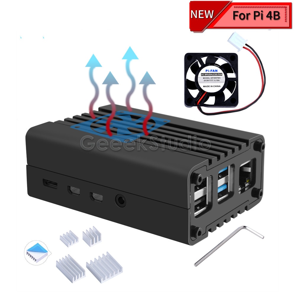 Nero CNC in Lega di Alluminio allegato Caso Borsette Copertura per lampone pi 4 Ventola Di Raffreddamento dissipatori di Calore per lampone pi 4B