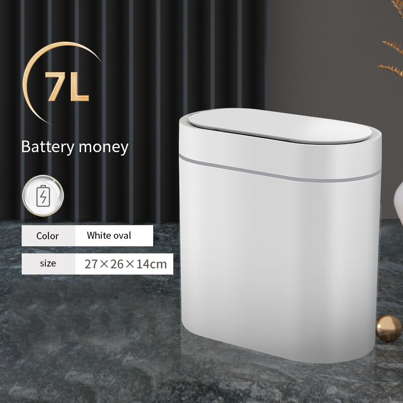 Smart Sensor Prullenbak Huishouden Automatische Elektronische Prullenbak Keuken Vuilnisbak Wc Waterdicht Smalle Opslag Emmer: Battery white 7L