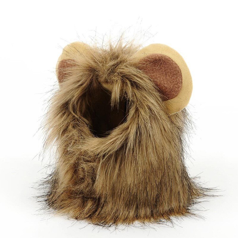 Disfraz de gato, peluca de Melena De León para mascotas y perros, sombrero de León con orejas para vacaciones y de Cosplay, color marrón: S