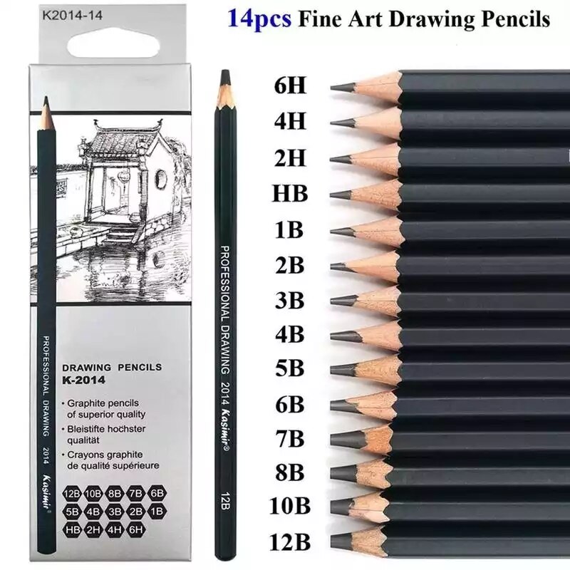 14 stk/sæt tegneblyantsæt hård medium blød skitse kulmaling blyanter papirvarer