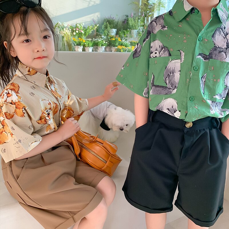 Maglietta a maniche corte allentata in cotone Unisex con stampa a forma di cane per ragazzi e ragazze di moda estiva 2022