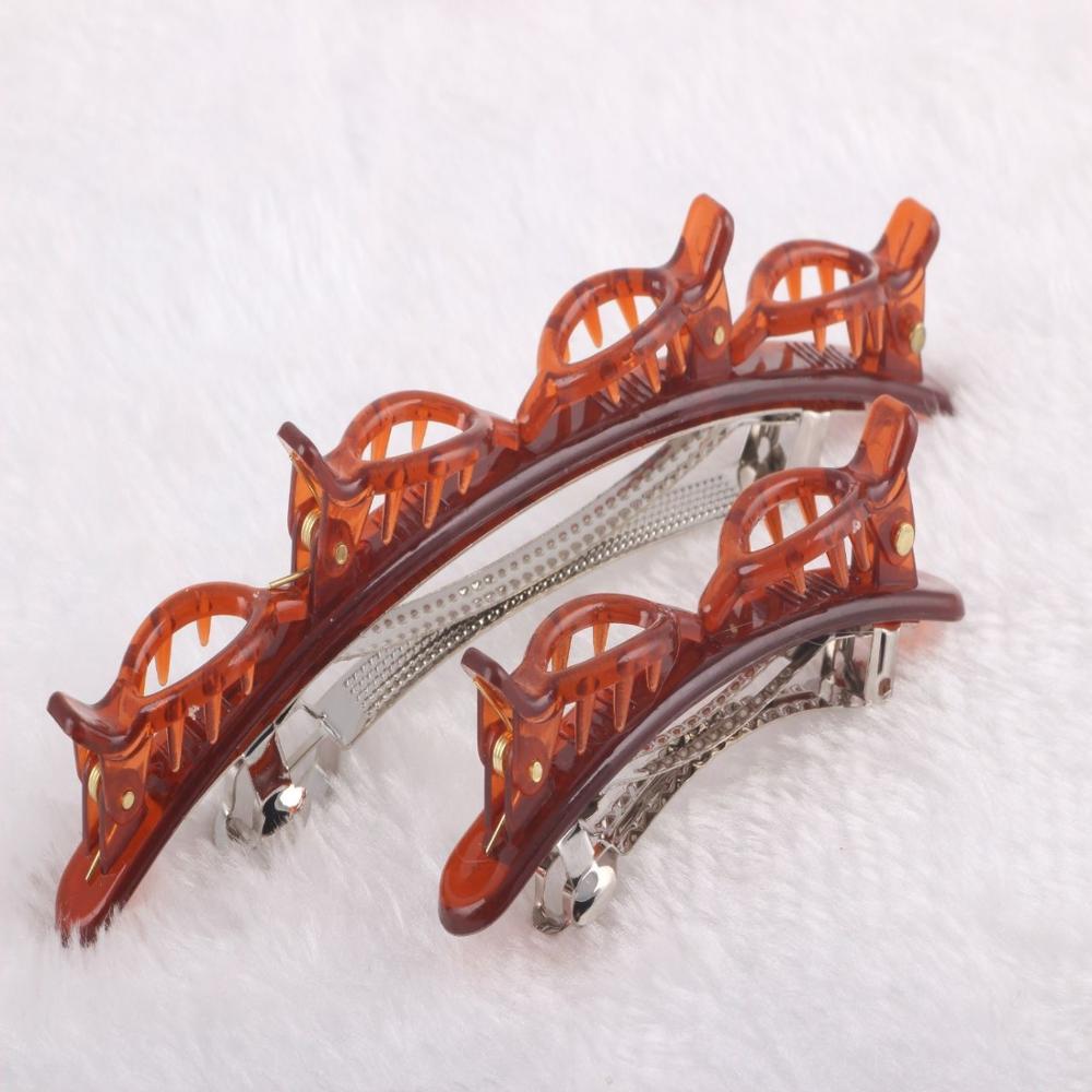 Double Hair Pin Clips Headband With Clip For Women Double Layer Bands Clip Hairbands Plastic Braided Headband: C-coffee