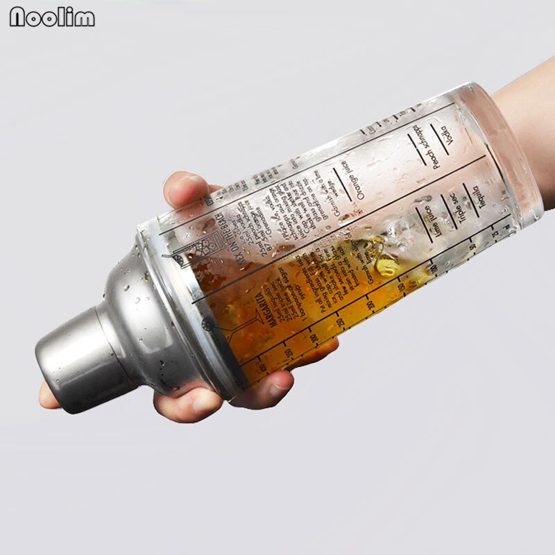 NOOLIM 420ml Mix Master Glass Recipe Cocktail Shaker Stainless Steel Shake Jug With Scale Bar Tools Bar Accessories