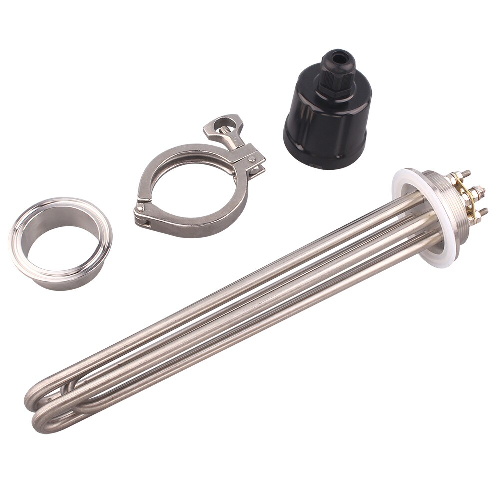 AIICIOO 2&quot;Tri Clamp Heating Element 220v for Liquid Brewing SUS304 64mm Flange Power 3KW/4.5KW/6KW/9KW/380V 12KW: with clamp set / 6kw 250MM